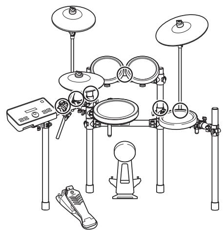 YAMAHA DTX522K/DTX542K - Connect the power adaptor to the drum module. - 2