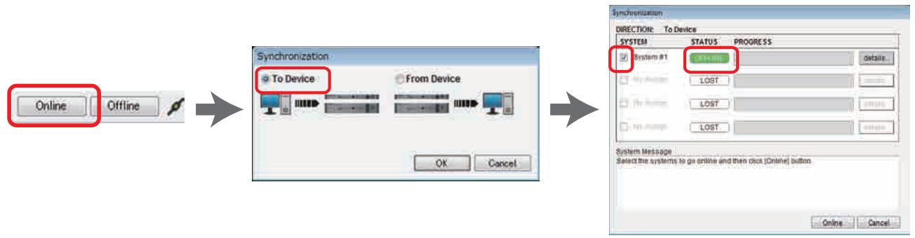YAMAHA MTX - Synchronisez votre ordinateur et les appareils (mettez-les sur l'état en ligne). - 1