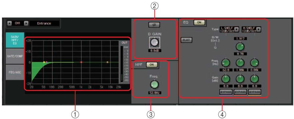 YAMAHA MTX - Écran « GAIN/HPF/EQ » - 1