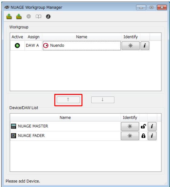 YAMAHA NUAGE WORKGROUP MANAGER - Click to add the device or DAW application to the Workgroup area in the upper half of the window. - 1