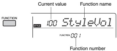 YAMAHA PSR-E243/YPT-240 - Press the [FUNCTION] button several times until the desired item appears. - 1