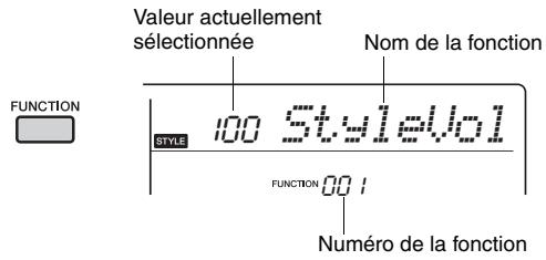 YAMAHA PSR-E343/YPT-340 - Appuyez plusieurs fois sur la touche [function] jusqu'à ce que l'élément souhaité apparaisse. - 1
