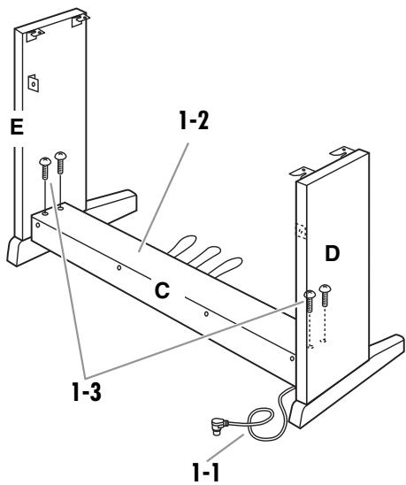 YAMAHA YDP-162/142 - Attach (finger-tighten) C to D and E. - 1