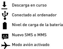 Descarga en curso Conectado al ordenador Nivel de carga de la batería Nuevo SMS o MMS Modo avión activado