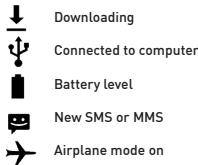 Downloading Connected to computer Battery level New SMS or MMS Airplane mode on