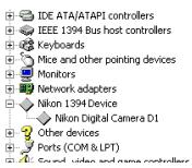 NIKON CAMERA CONTROL PRO - Open the Device Manager. Expand the "Nikon 1394 Device" entry and double-click Nikon Digital Camera D1. - 1