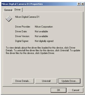 NIKON CAMERA CONTROL PRO - Open the "Driver" tab and click Update Driver... - 1