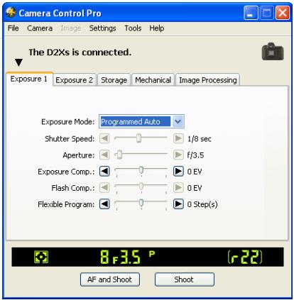 NIKON CAMERA CONTROL PRO - The Camera Control Pro window will be displayed. - 1