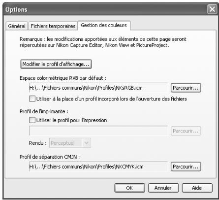 NIKON CAPTURE 4 - L'onglet Gestion des couleurs - 1