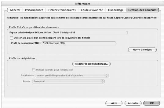NIKON CAPTURE 4 - L'onglet Gestion des couleurs (Macintosh) - 1