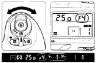 NIKON F80S - Set the shutter speed and aperture and confirm by looking at the electronic analog exposure display in the viewfinder. - 2