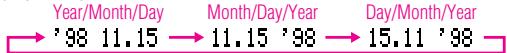 Year/Month/Day '98 11.15 Month/Day/Year 11.15 '98 Day/Month/Year 15.11 '98