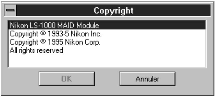NIKON SCAN - Informations de copyright et fenêtre à propos - 1