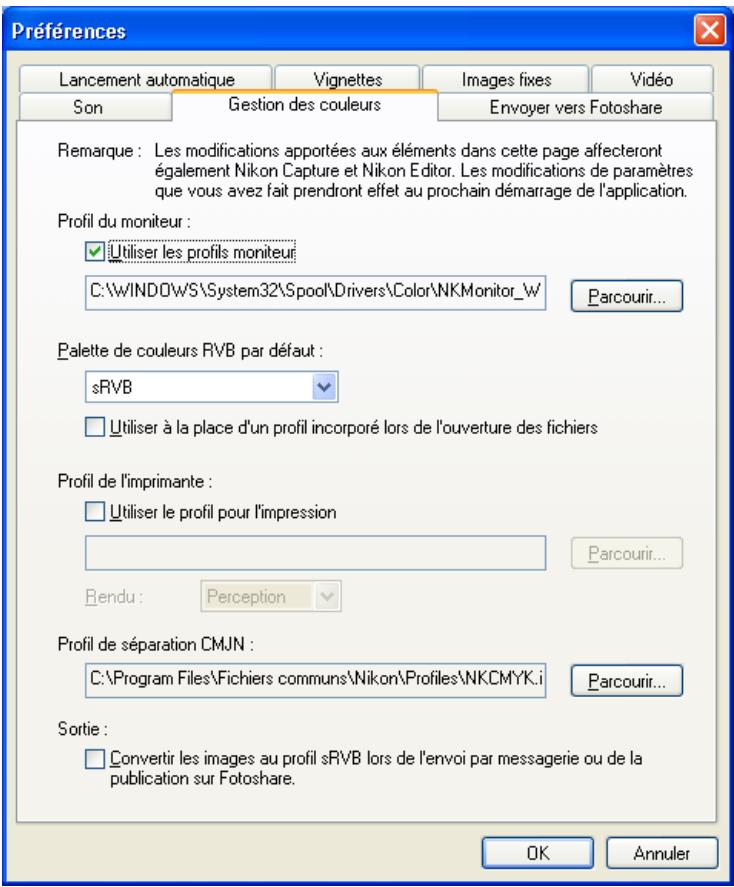 NIKON VIEW 6 - Onglet gestion des couleurs (windows) - 1
