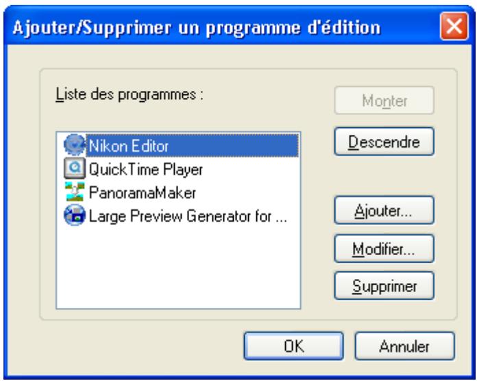 NIKON VIEW 6 - Affichage de la boîte de dialogue ajouter/supprimer un programme d'édition - 2