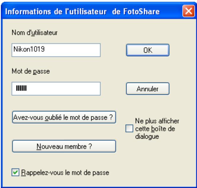 NIKON VIEW 6 - Boîtes de dialogue informations de l'utilisateur de fotoshare - 1
