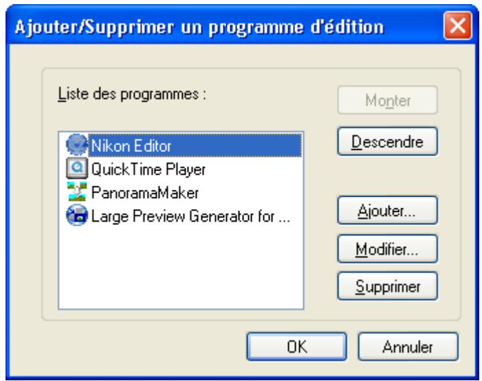 NIKON VIEW 6 - Affichage de la boîte de dialogue ajouter/supprimer un programme d'édition - 3