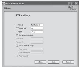 NIKON WT-3 - Enter wireless network settings and click Next. - 3