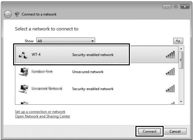 NIKON WT-4 - Select the network name (SSID) for the WT-4 and click [Connect]. - 1