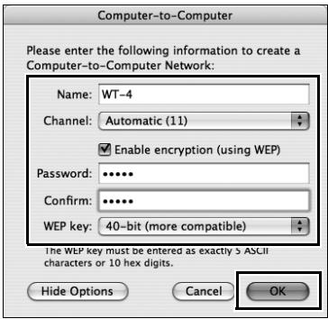 NIKON WT-4 - After choosing a network name and channel and adjusting encryption and password options as described below, click [OK]. - 1