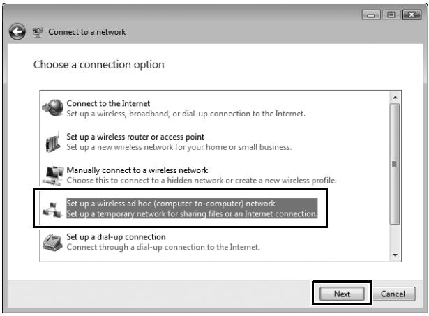 NIKON WT-4 - Select [Set up a wireless ad hoc (computer-to-computer) network] and click [Next]. - 1