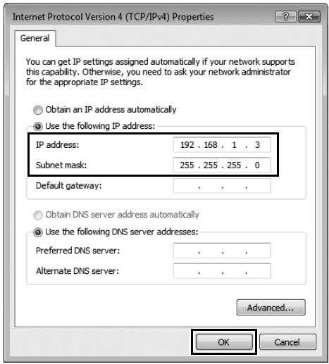NIKON WT-4 - Enter an IP address and sub-net mask for the ftp server and click [OK]. - 1
