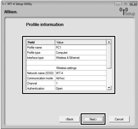 NIKON WT-4 - Confirm that settings are correct and click [Next]. - 1