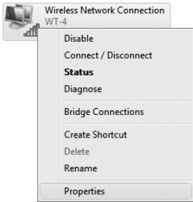 NIKON WT-4 - Right-click the [Wireless Network Connection] icon and select [Properties] from the menu that appears. - 1