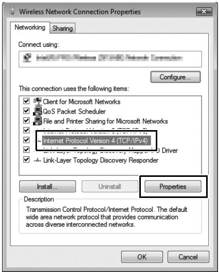 NIKON WT-4 - Select [Internet Protocol Version 4 (TCP/IPv4)] and click [Properties]. - 1