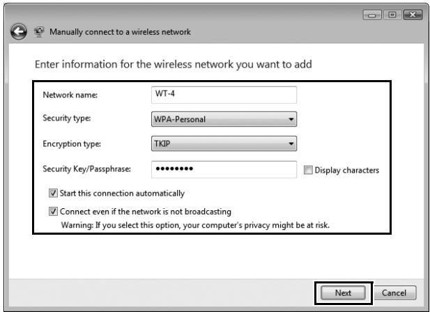 NIKON WT-4 - After entering a network name and choosing security options to match those selected for the wireless LAN access point, click [Next]. - 1