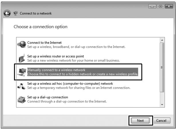 NIKON WT-4 - Select [Manually connect to a wireless network] and click [Next]. - 1