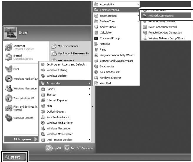 NIKON WT-4 - Click [Start] and select [All Programs] > [Accessories] > [Communications] > [Network Connections]. - 1