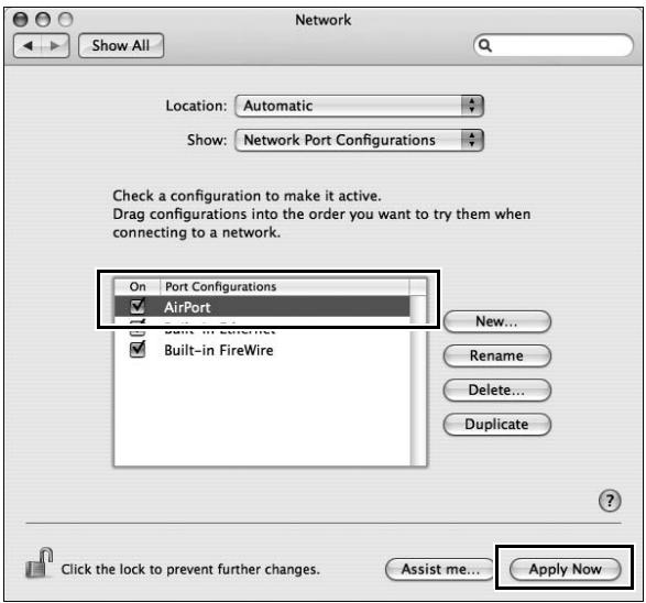 NIKON WT-4 - Enable [AirPort], drag it to the top of the list, and click [Apply Now]. - 1