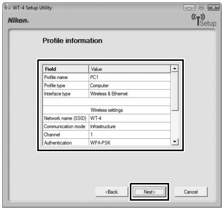 NIKON WT-4 - Confirm that settings are correct and click [Next]. - 1