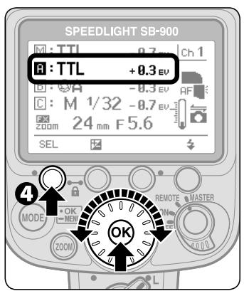 NIKON SB-900 - Setting the flash mode, flash output level compensation values, and channel number on the master flash unit - 2
