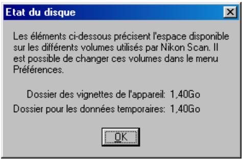 NIKON CAPTURE - Vérification de l'espace disque disponible - 1