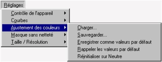 NIKON CAPTURE - Menu des paramètres de réglage des couleurs - 1