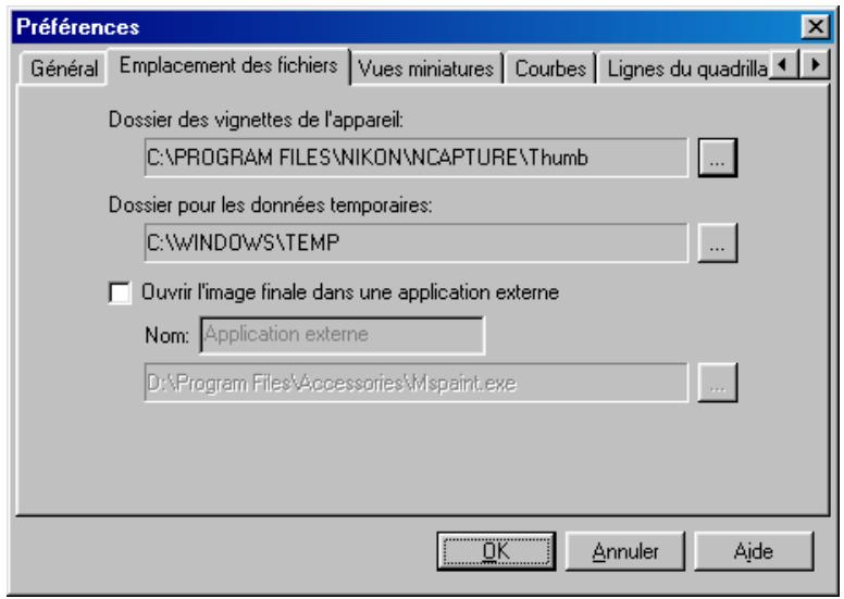 NIKON CAPTURE - Onglet d'emplacement des fichiers - 1