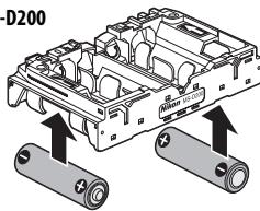 NIKON MB-D80 - Akkujen tai paristojen asettaminen paikalleen - 1