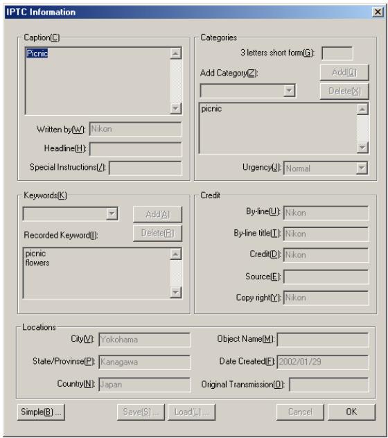 NIKON VIEW 5 - Registering shooting data - 1