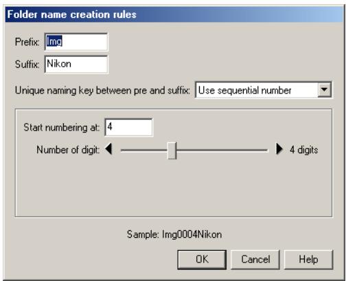 NIKON VIEW 5 - Folder name creation rules dialog box - 1