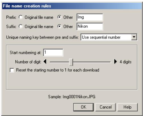 NIKON VIEW 5 - File name creation rules dialog box - 1