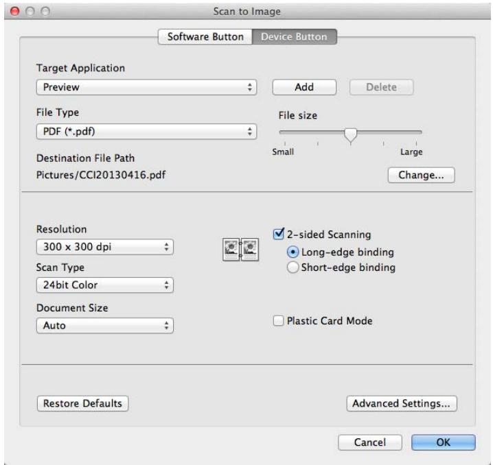 BROTHER ADS-1100W, ADS1100WUN1 - Change Scan to PC Settings (Macintosh) - 2