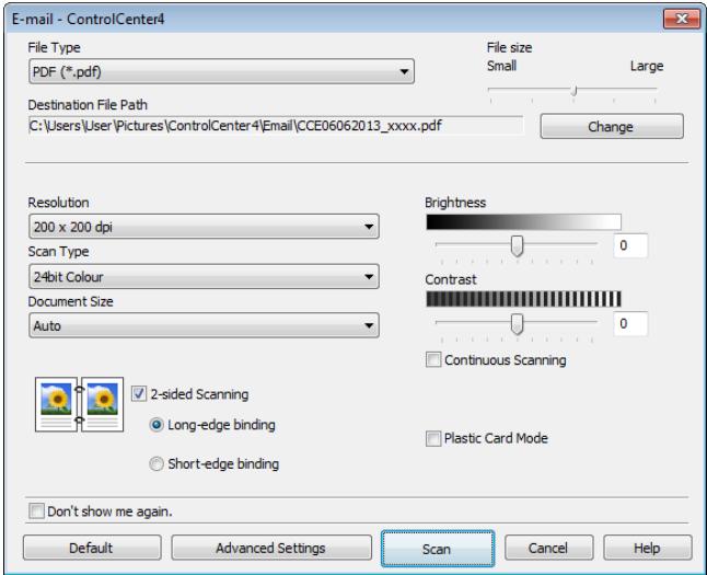 BROTHER ADS-1600W - Click (E-mail) or (File). The setting dialog box will appear (the example below uses E-mail). - 1