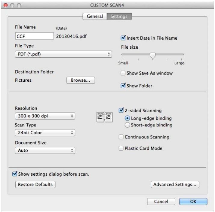 BROTHER ADS-1600W - Settings tab (Scan to File) - 1