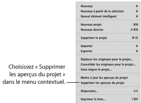 APPLE APERTURE 1.5 - Pour supprimer tous les aperçus JPEG d'un projet : - 1