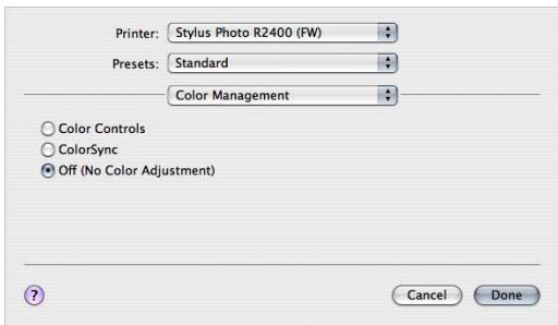 APPLE APERTURE 1.5 - Pour désactiver la gestion des couleurs sur une imprimante Epic 2400 : - 1