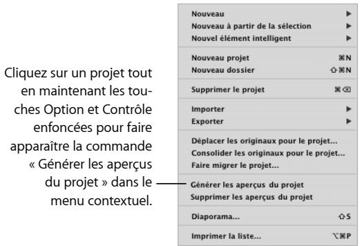 APPLE APERTURE 1.5 - Pour forcer la reconstruction des aperçus JPEG d'un projet : - 1