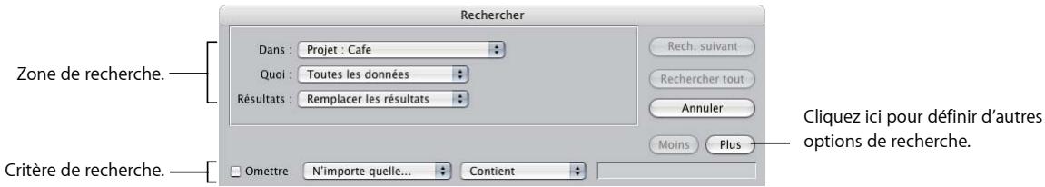 APPLE FINAL CUT EXPRESS 4 - Pour ouvrir la fenêtre Rechercher : - 1