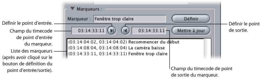 APPLE FINAL CUT EXPRESS 4 - Commandes de marquage disponibles dans la fenêtre Capture - 1